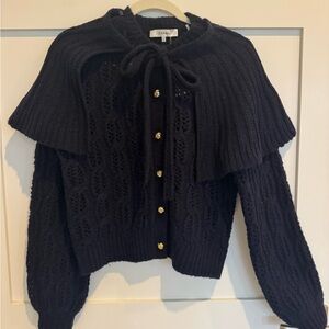 Frame Denim Navy Button-Up Cardigan with Removable Cape
